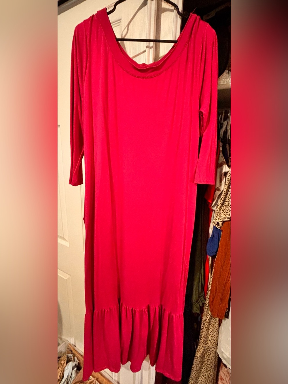Zenana Outfitters Fuchsia Long Sleeve Ruffle-Hem Maxi Dress